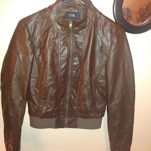Brown zip-up leather jacket